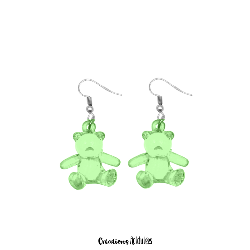 Boucles d'oreilles - Nounours (vert)